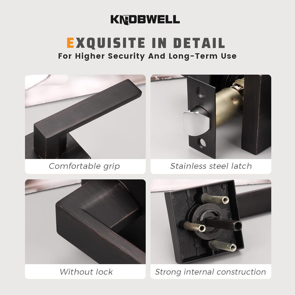 KNOBWELL Oil Rubbed Bronze Interior Door Handles Passage Function Heavy Duty Door Leversets, Closet Door Levers for Left or Right Handing, 6 Pack 2.07 lb One Lever