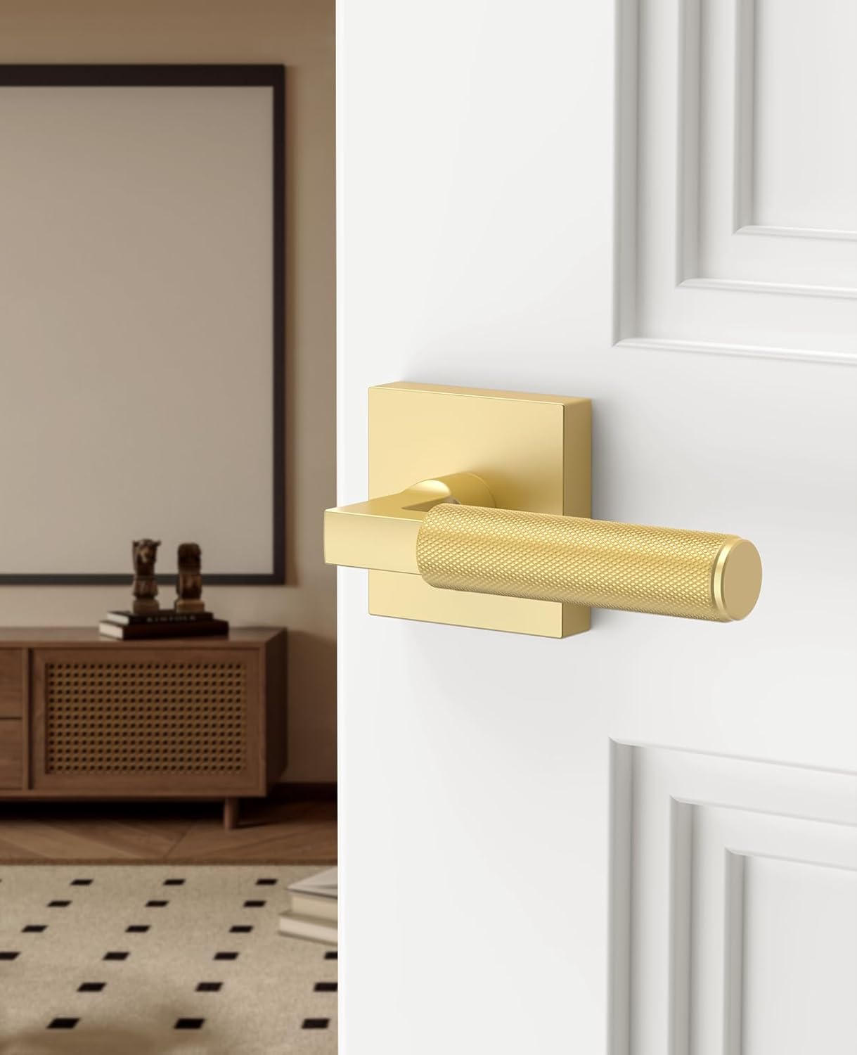 Asidrama 4 Pack Gold Passage Door Handles, Door Lever with Door Knobs Indoor for Bedroom or Bathroom, Heavy Duty Door Handles Interior with Locks for Left Right Sided Doors