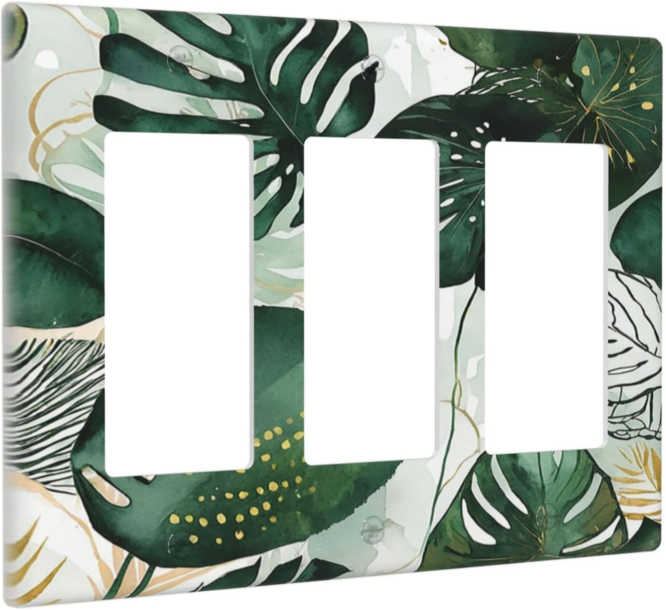 Light Switch Covers Boho Tropical Leaves 3 Gang Rocker Electrical GFCI Decorative Triple Outlet Wall Plate Cover Switchplate for Bedroom Bathroom Decor