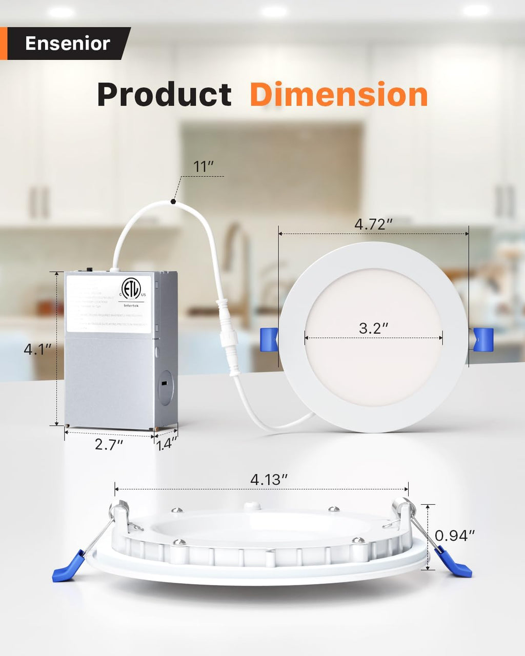 Ensenior 12 Pack 4 Inch Ultra-Thin LED Recessed Light with Junction Box, 2700K-6000K Selectable, 9W 75W Eqv, Dimmable, 750LM High Brightness - ETL Certified