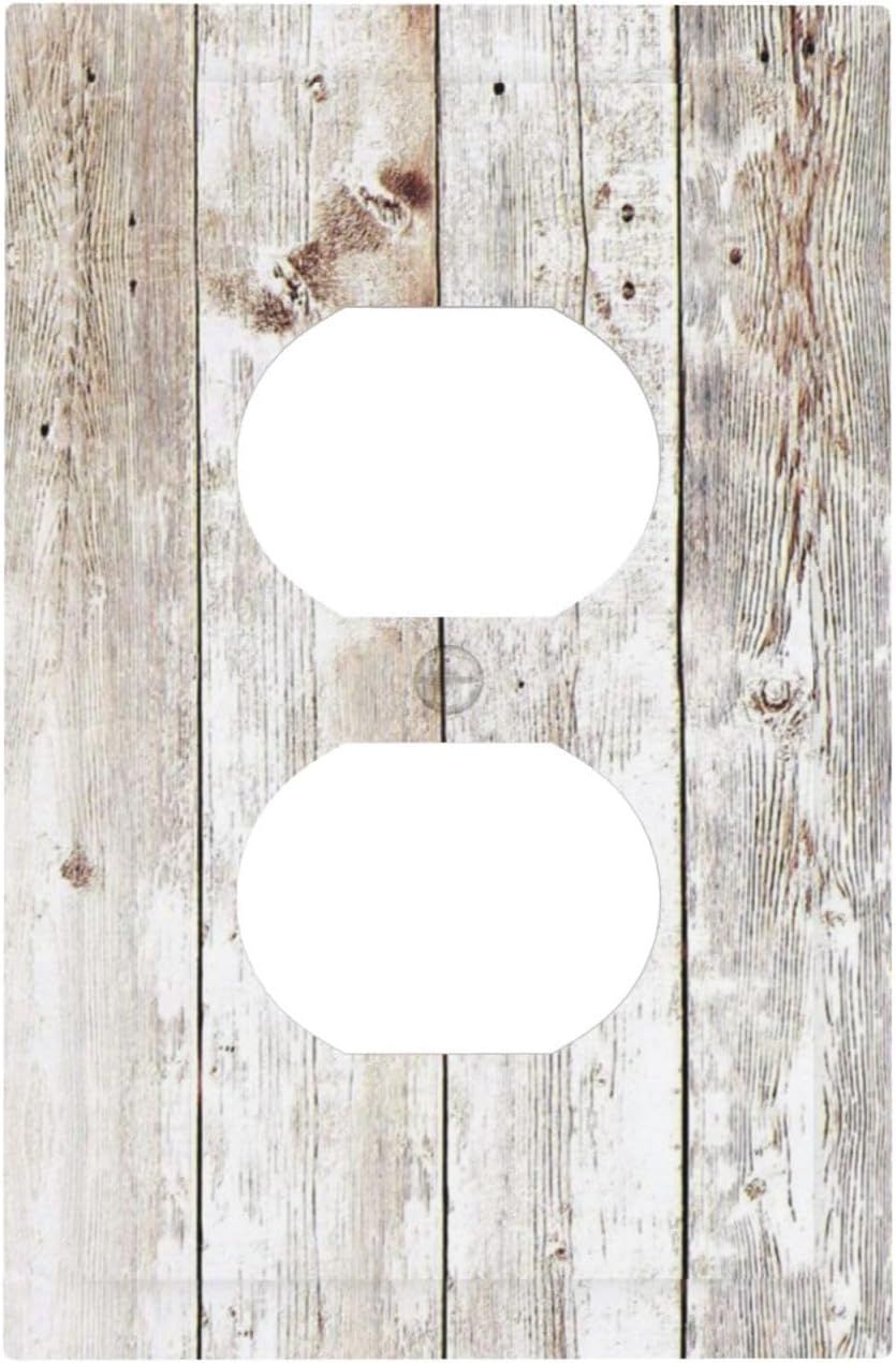 Vintage Light Wood Retro Rustic White Gray Oak Print Outlet Covers 1 Gang Duplex Light Switch Cover Decorative Switch Plates Electrical Receptacle Faceplate Wall Plate for Farmhouse Home Decor