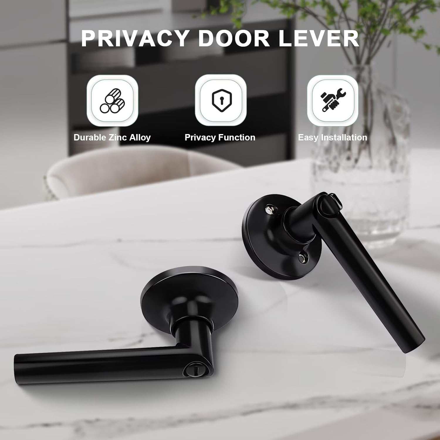 GOBEKOR 8 Pack Matte Black Door Handles Privacy Door Levers with Lock,Heavy Duty Interior Door Handles for Bedroom and Bathroom,Sleek Round Door Lever with No Key