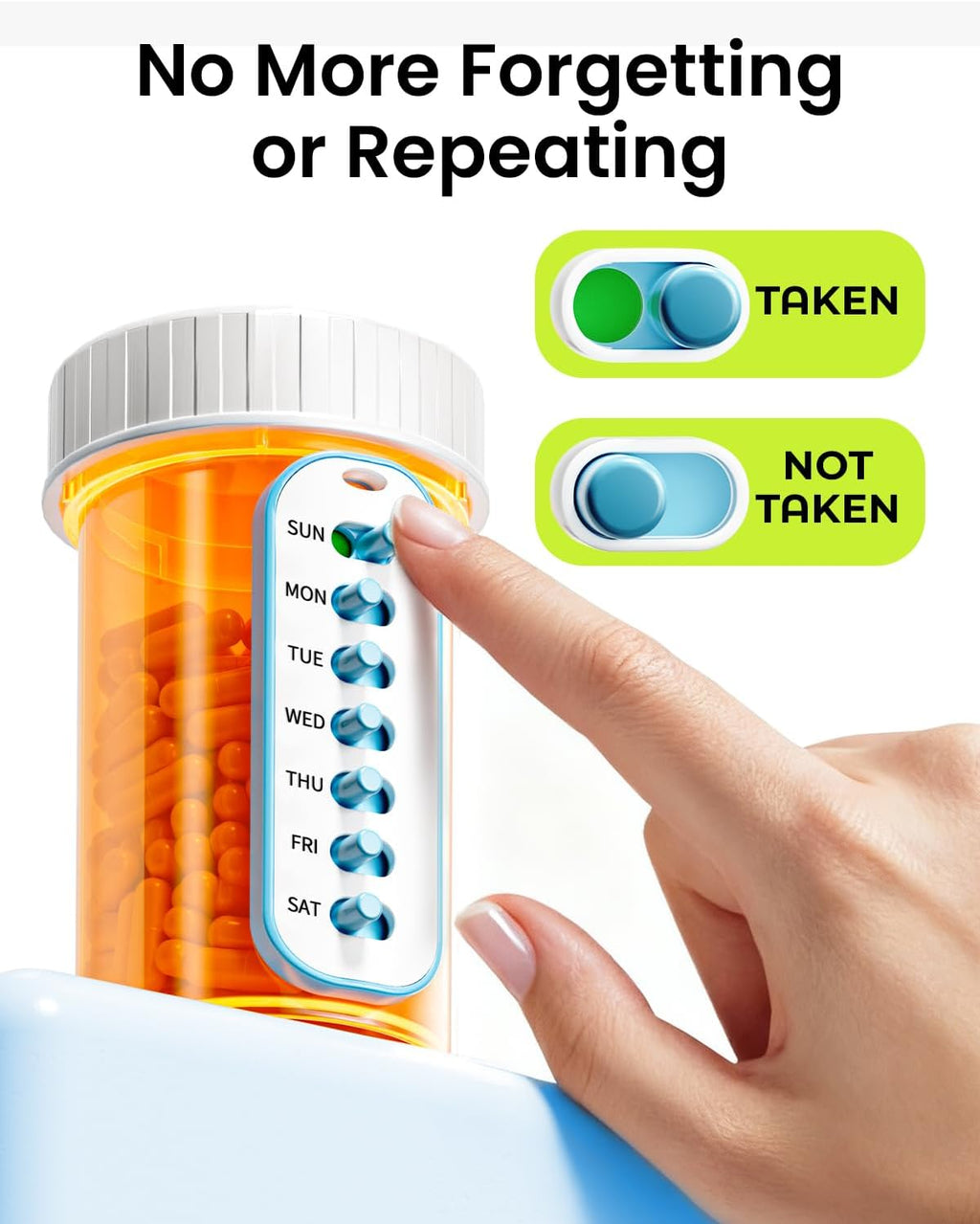 Odaro 2 Pack Pill Reminder, Lanyad or Sticker Pill Tracker, Work with Most Bottles, Reusable Medication Tracker Replacement of Vitamin Weekly (7 Day) Medicine Organizer