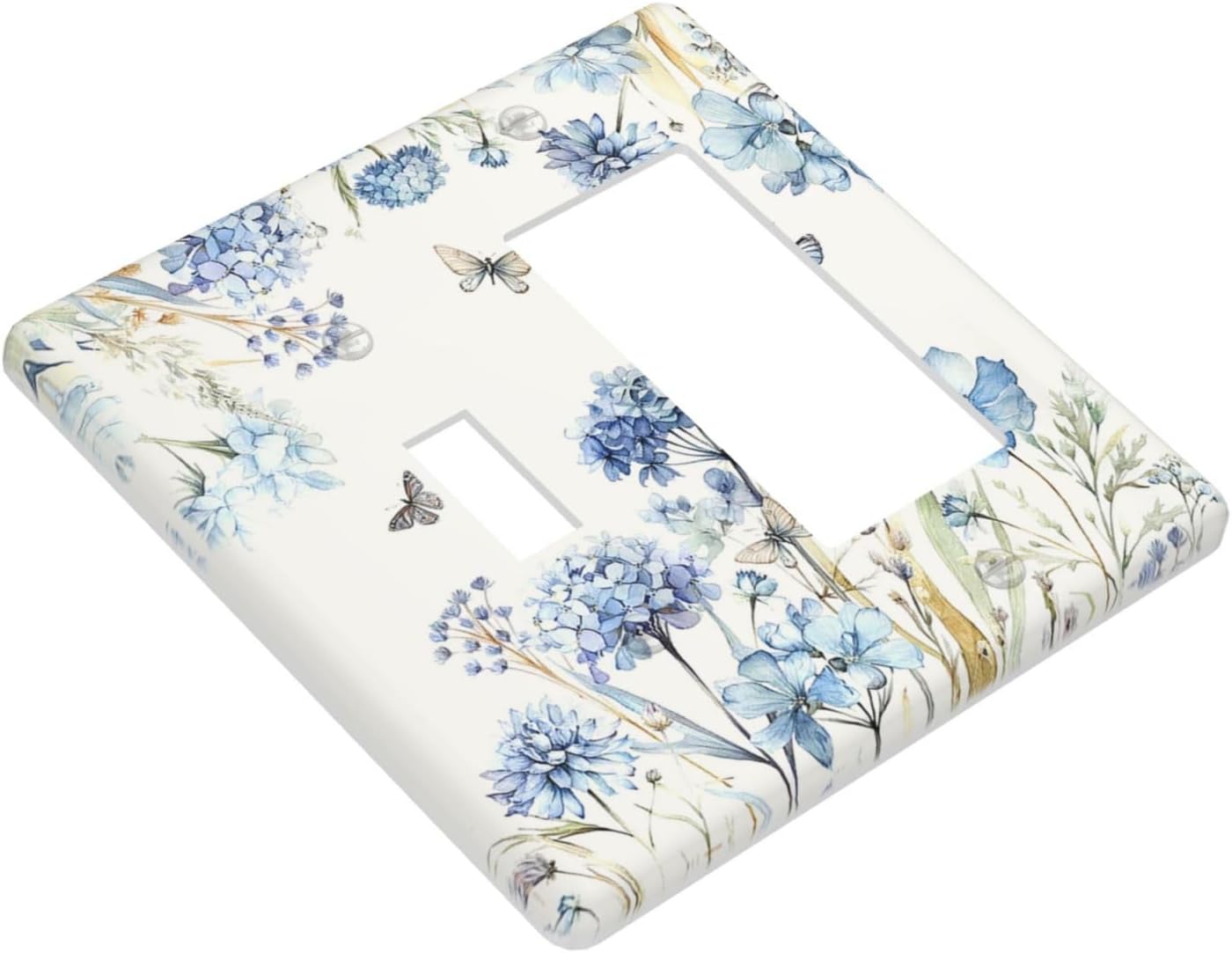 Outlet Covers Blue Floral Hydrangea Plants 1 Toggle 1 Rocker Combination Decorative Wall Plate Light Switch Cover Plate Electrical Switch Plates for Bedroom Home Decor