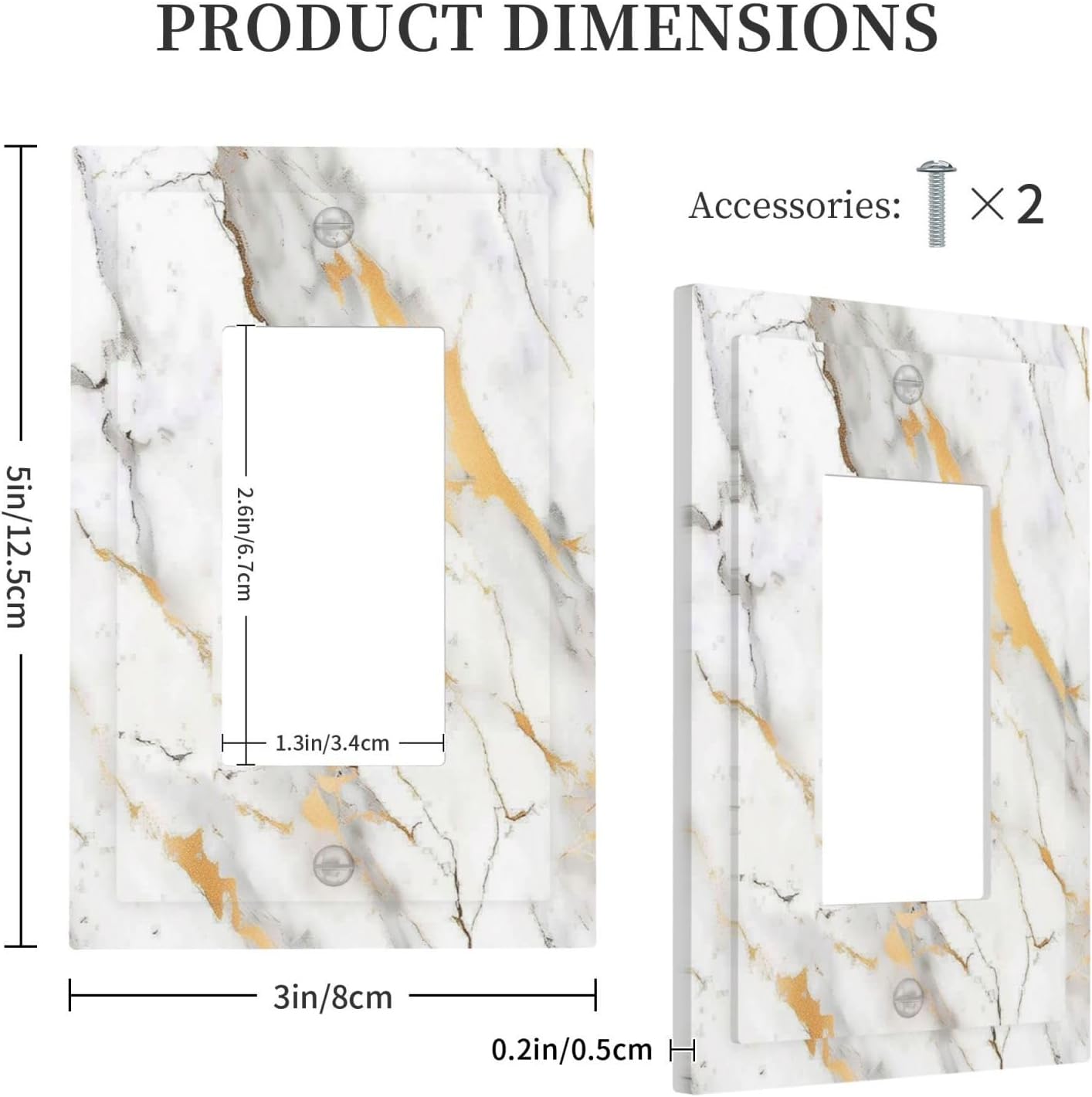 Decorative Outlet Covers Marbling Style White Background Gold Gray Stripes 1 Gang Single Rocker Light Switch Cover Plate Wall Plates Gfci Faceplate For Bathroom Kitchen Decor