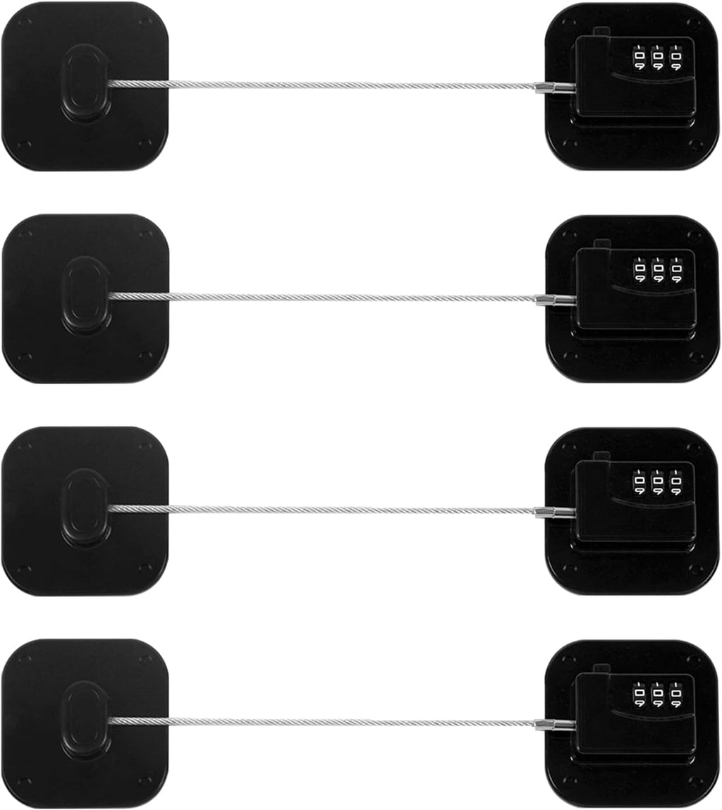 Refrigerator Lock, Heavy Duty Fridge Lock, Combination Lock for Refrigerator Cabinets, Drawers, Safety Lock, Easy Install No Keys Needed (Black-4Pack)