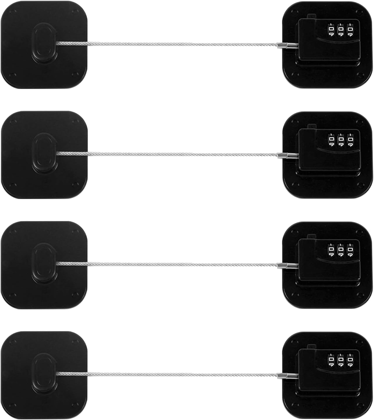 Refrigerator Lock, Heavy Duty Fridge Lock, Combination Lock for Refrigerator Cabinets, Drawers, Safety Lock, Easy Install No Keys Needed (Black-4Pack)