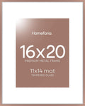 Homeforia 16 x 20 Picture Frame Mocha, High End Metal 11x14 Matted for 16x20 Frame, 16 x 20 Mocha Poster Frame with Mat 11 x 14 inch Photo, 20x16 Thin Hanging Frame, Tempered Glass, Wall Kit, Set of 1