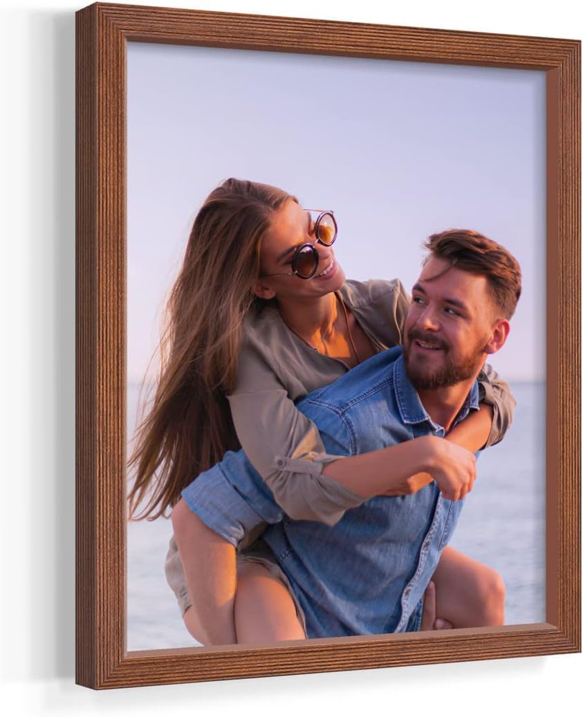 Renditions Gallery Set of 9, 8X10 Custom Photo Prints with Real Wood Picture Frames. Create Personalized Photos with Peel & Stick Photo Frames. Brown Frame