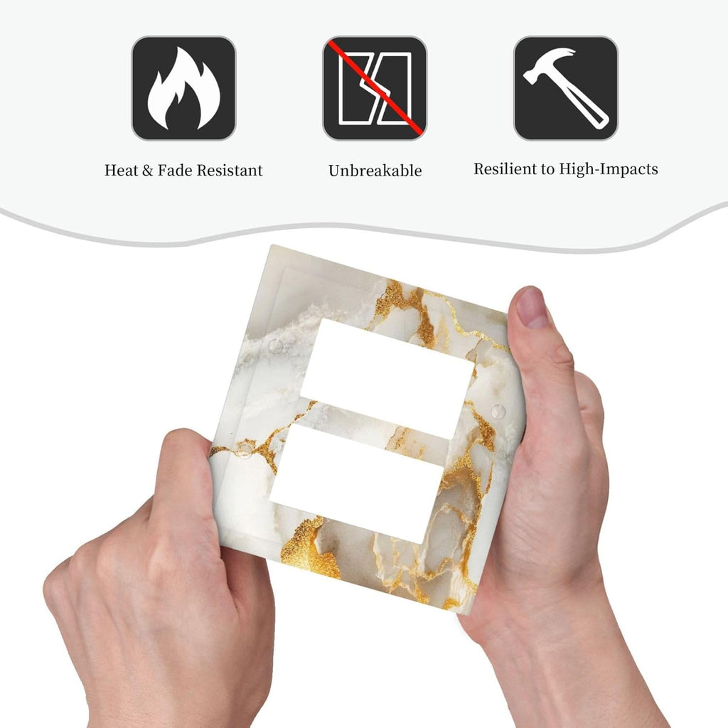 Gold Marble Crack Simple Abstract Print Decorative Outlet Covers 2 Gang Double GFCI Rocker Electrical Wall Panels Light Switch Cover Plate for Bathroom Kitchen Home Decor