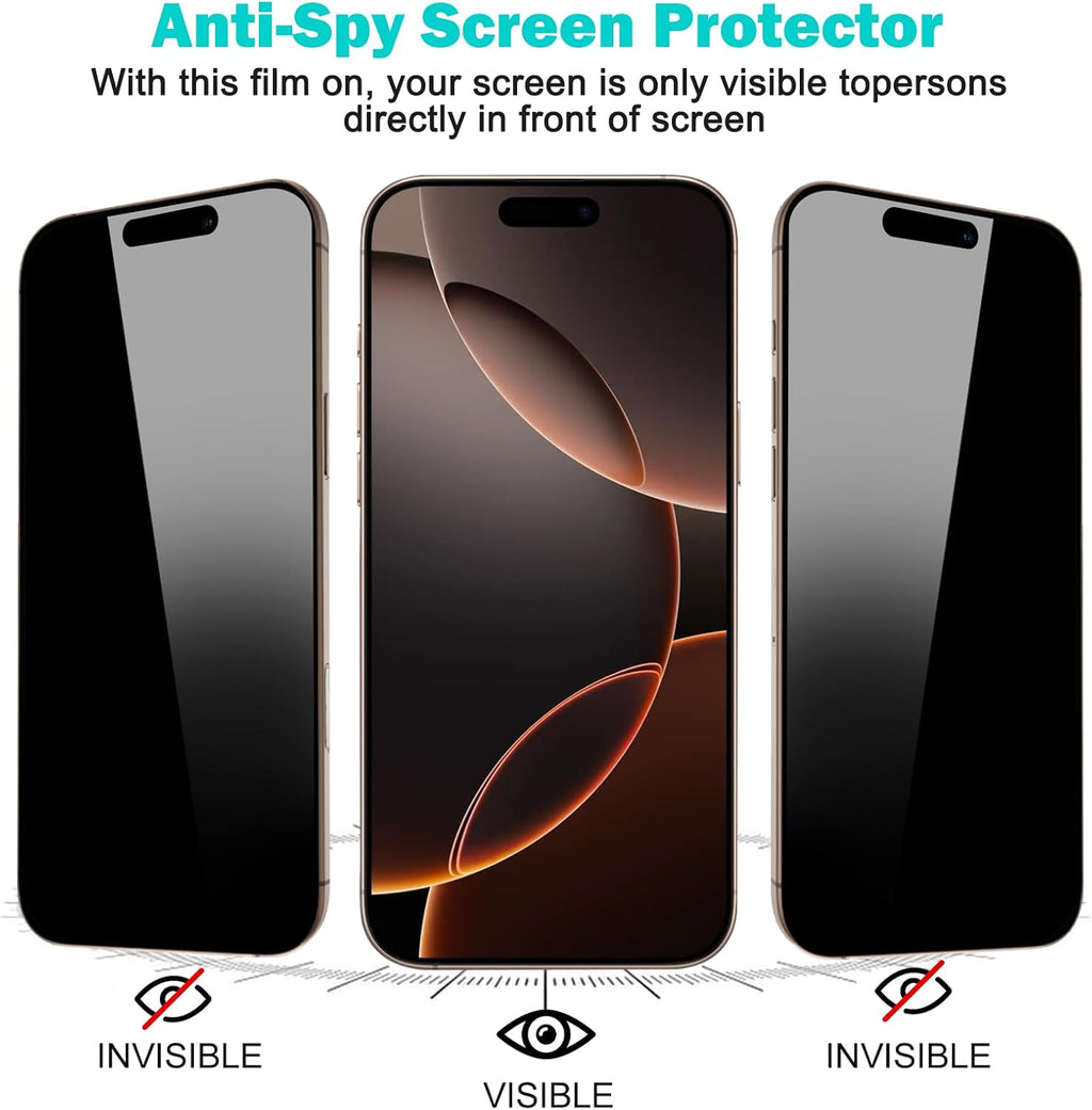 PEHAEL 3+3Pack for iPhone 16 Pro Max Privacy Screen Protector with Camera Lens Protector Full Coverage Anti-Spy Tempered Glass Film 9H Hardness Easy Installation Bubble Free [6.9 inch]
