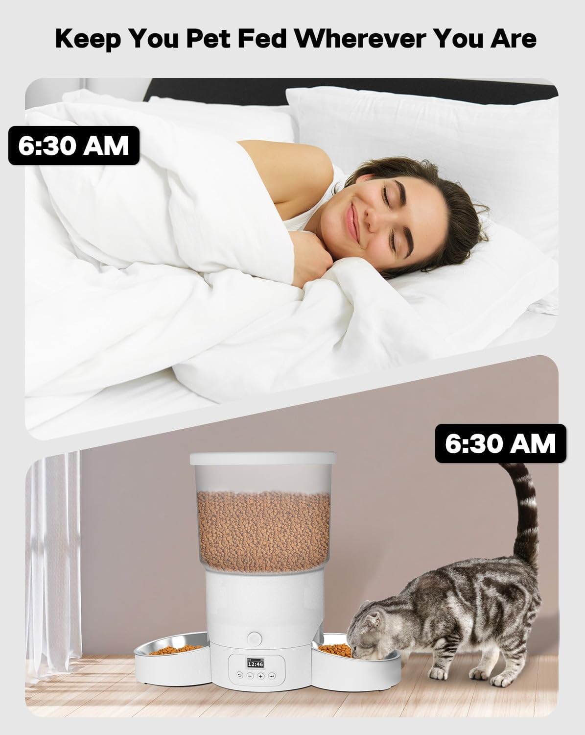 SURDY Automatic Cat Feeder with 5G WiFi, 20 Cups/5L Automatic Cat Food Dispenser for 2 Cats Smart Pet Feeder with APP Control for Remote Feeding (White, 5L)