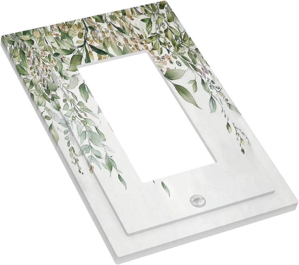 Decorative Outlet Covers Sage Green Eucalyptus Watercolor Plant Leaves 1 Gang Single Rocker Light Switch Cover Plate Wall Plates GFCI Faceplate for Bedroom Bathroom Decor