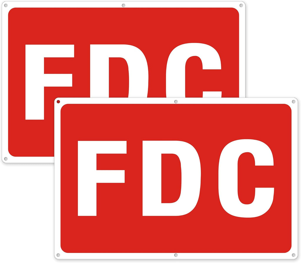 FDC Sign, 2 Pack FDC Signs Outdoor Aluminum Metal Sign, FDC Signs for Fire Department Connection, UV Protected Weather Resistant and Easy to Install (Size: 18x12 inches)