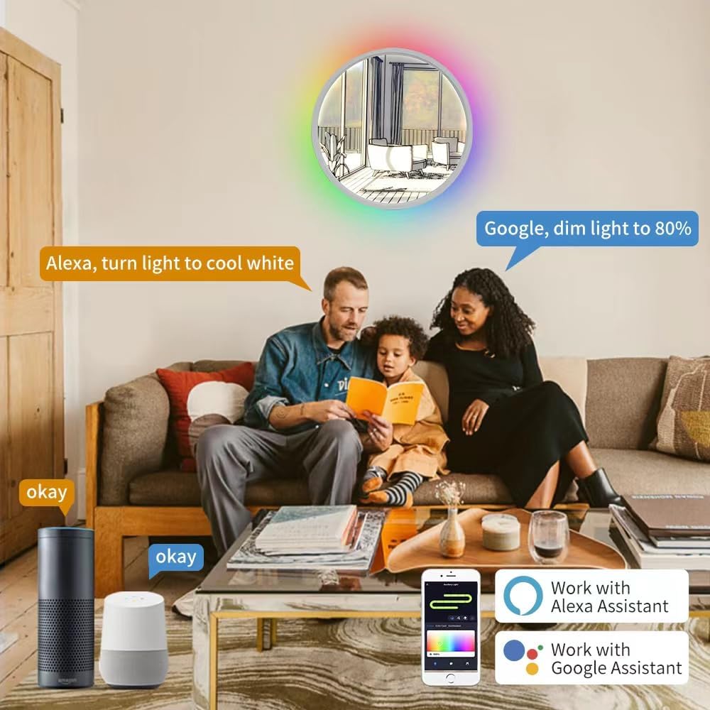 12" Smart Wall Sconce, Decorative Lamp, Light Painting, Recessed Ceiling Light, Compatible with Alexa, Google Home, for Bedroom, Study, Living Room Voice/Remote/App Controls
