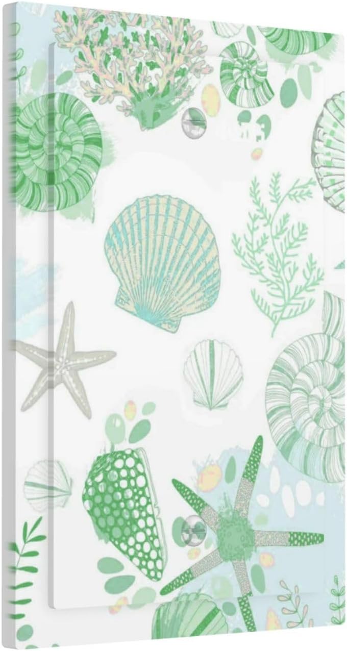 Beach Nautical Starfish Scallop Coral Conch Light Switch Cover Plate 1 Gang No Device Blank Electrical Wall Plates Faceplate Decorative Switch Plate for Bathroom Home Decor