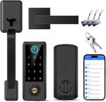 BEBASIA Fingerprint Door Lock for Front Door with Handle Set, App Control, Smart Keyless Entry Digital Electronic Keypad Touchscreen Deadbolt, Easy Install, Auto Lock, Black