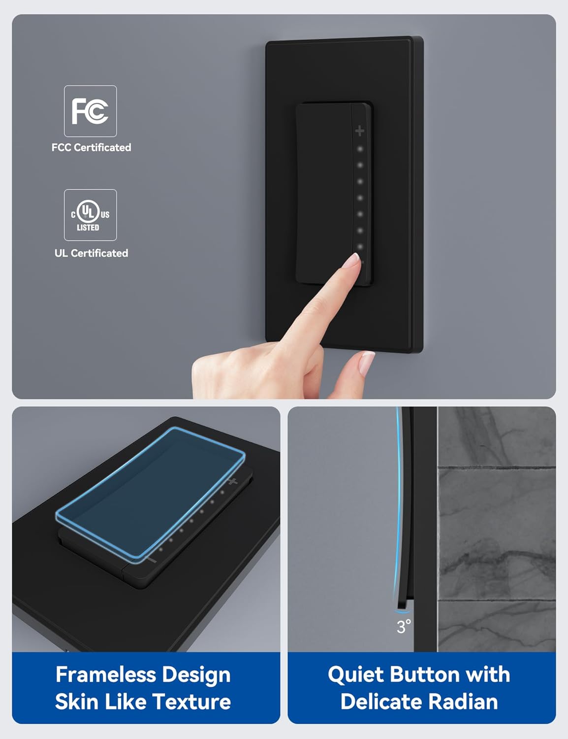 ELEGRP Smart Dimmer Light Switch DPR30, 2.4GHz Wi-Fi Dimmer Switch Compatible with Alexa/Google Assistant, Single Pole/3 Way, Needs Neutral Wire, No Hub Required, UL and FCC Listed, Black, 10 Pack