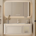 68IN Wall Mounted Bathroom Vanity Set - Wood Bathroom Vanities has Tissue Hole Design | Includes Smart Defogging Mirror Cabinet & Time Display, Rounded Corners, Glass Cabinet Doors (Style A)