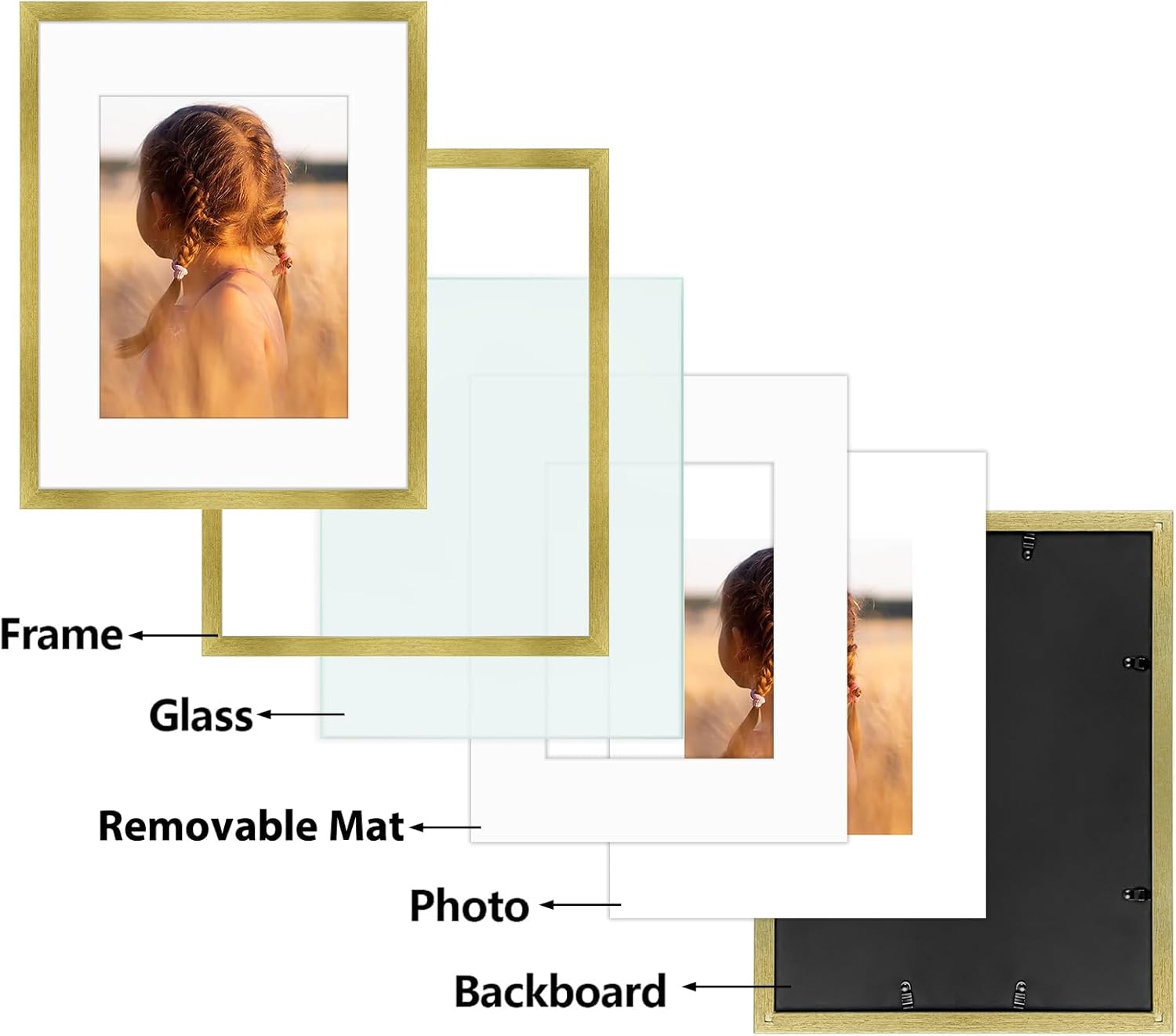 Golden State Art, 16x20 Picture Frame with Mat for 11x14 - High Definition Glass Wall Mounting Horizontal Vertical Display (Gold, 1 Pack)