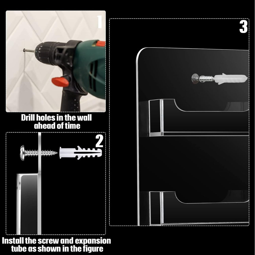 Hillban Acrylic Business Card Holder Wall Mount Clear Sticker Display Rack Multiple Card Holders Clear Acrylic Organizing Sticker Display Stand Pre Drilled(16 Pockets)