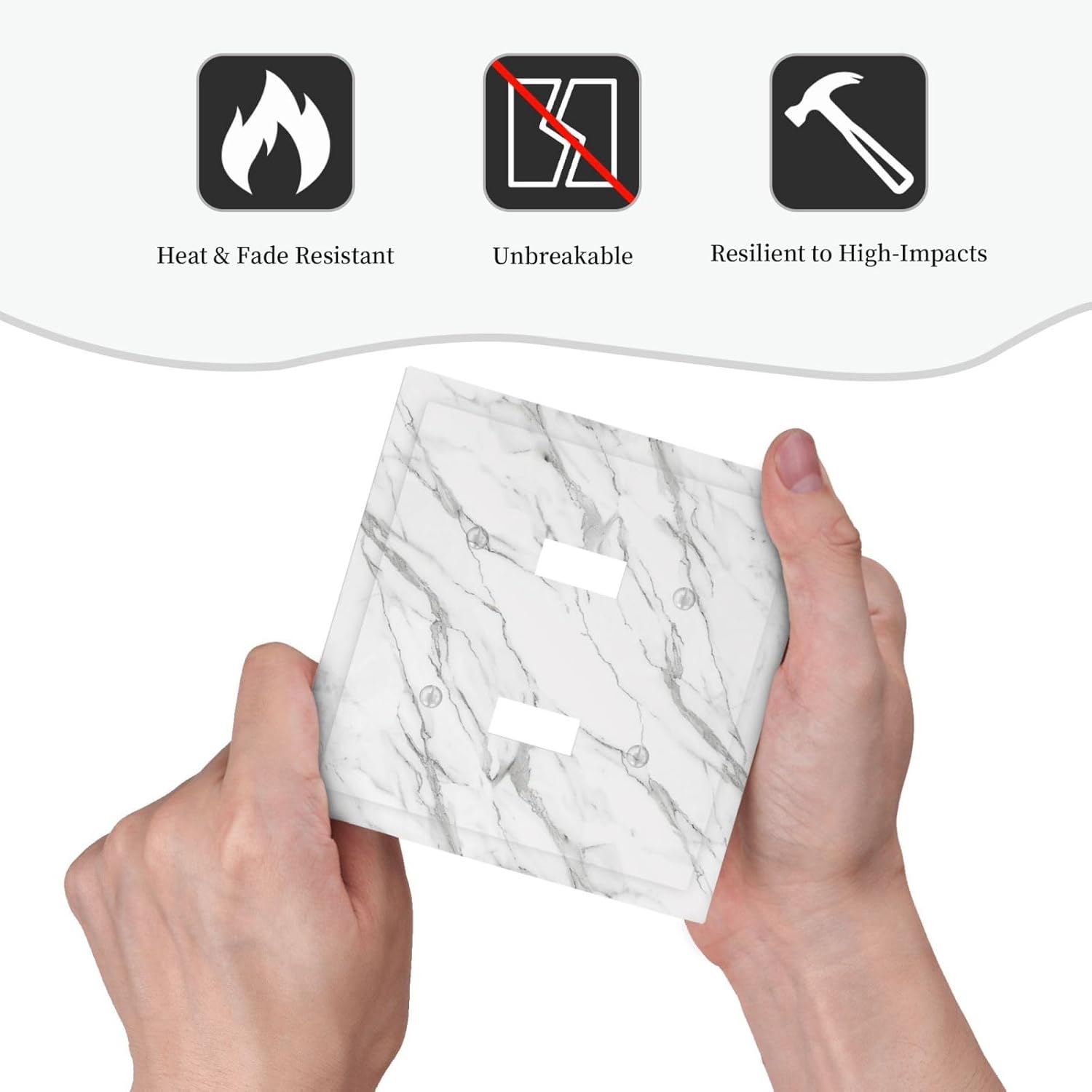 Decorative Light Switch Cover Plate Modern Grey Marble Texture 2 Gang Outlet Covers Double Toggle Wall Plates for Electrical Outlets Switch Plate Covers Faceplate for Kitchen Home Decor