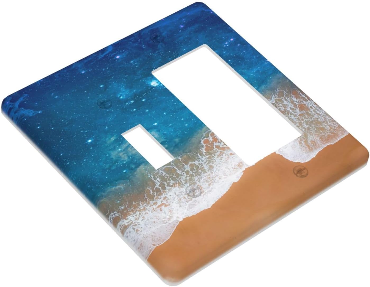 Blue Sea Ocean Beach Waves 2 Gang Combo 1 Toggle 1 Rcoker Light Switch Covers Decorative Switch Plates Electrical Switch Plates and Outlet Covers for Home Art Decor 4.5 X 4.5 IN
