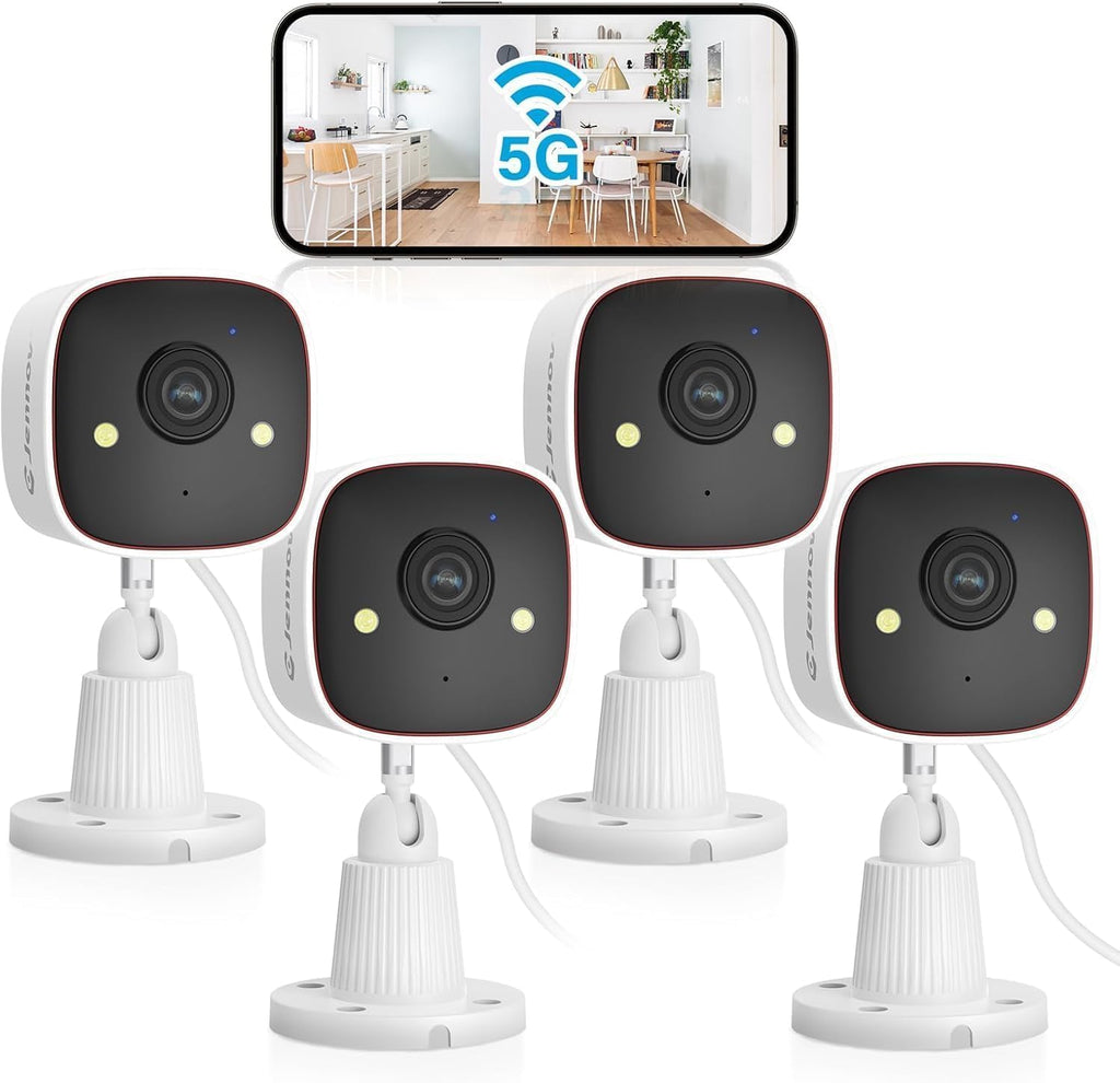 Jennov 2K Security Cameras, WiFi Indoor Cameras for Home Security, Plug in Powered Pet Cams, Dual-Band (5GHz/2.4GHz), Color Night Vision, 2-Way Audio, Human Motion Detection, IP66 Waterproof Outdoor