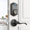 DS10 Keyless Entry Door Lock with 2 Lever Handle, Fingerprint, Keypad Code, 2 Keys, Smart Locks for Front Door, Bedroom, One-time Code, Auto-Lock, Easy Installation - Oil Rubbed Bronze