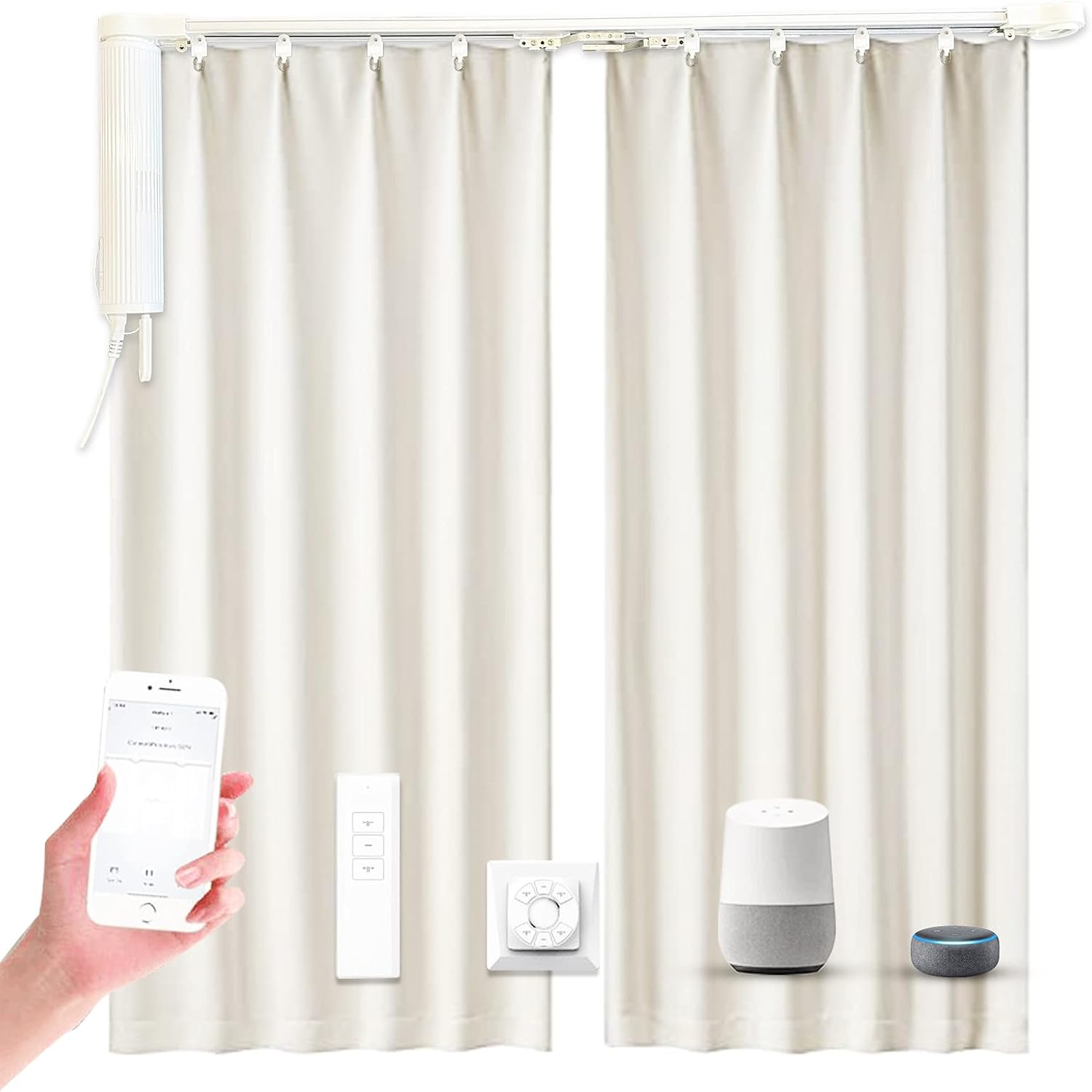 OlideSmart DIY Wifi Smart Automatic Curtain Motor Track System, Automatic Curtain Motor, Blinds Tracks, Length can be customized (White, 3.2m)