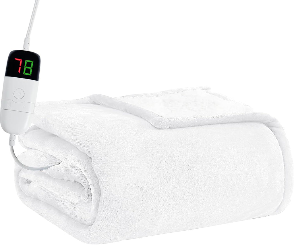 BOMOVA Heated Electric Blanket Throw Size- 50" x 60" Heating Blanket with 10 Heating Levels & 8 Hours Auto Off, Warm Flannel Blanket, Christmas Birthday Gifts for Women