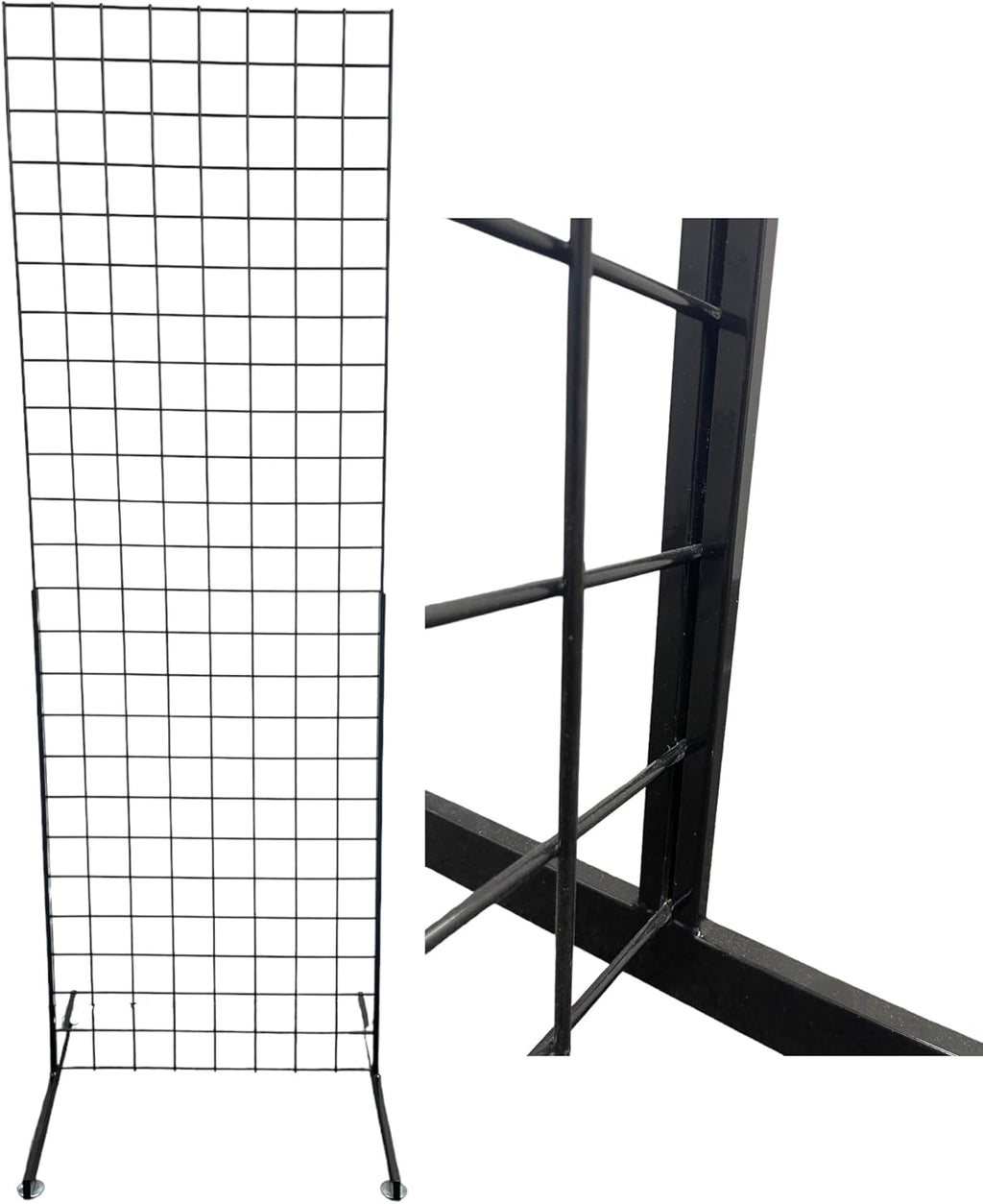 Only Hangers 2' x 6' Grid Wall Panel Floorstanding Display Fixture with Deluxe T-Style Base, Black or White. Three-Pack Combo. (BLACK WITH EZ SLIDE ON LEGS (NO HARDWARE REQUIRED))