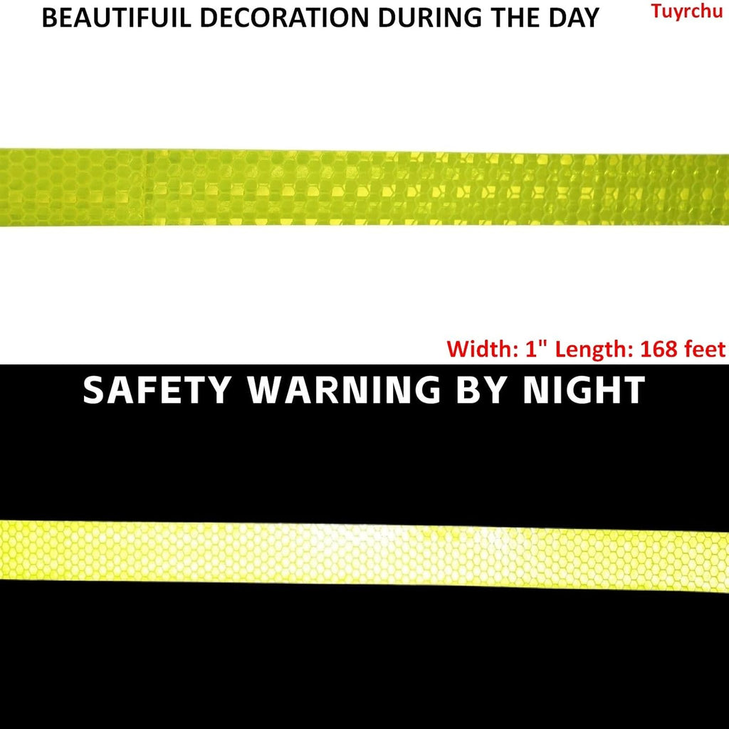 Fluorescent Yellow Reflective Tape Outdoor Waterproof 1 inch Wide, High Visibility Warning Safety Industrial Marking Tape (168 feet)