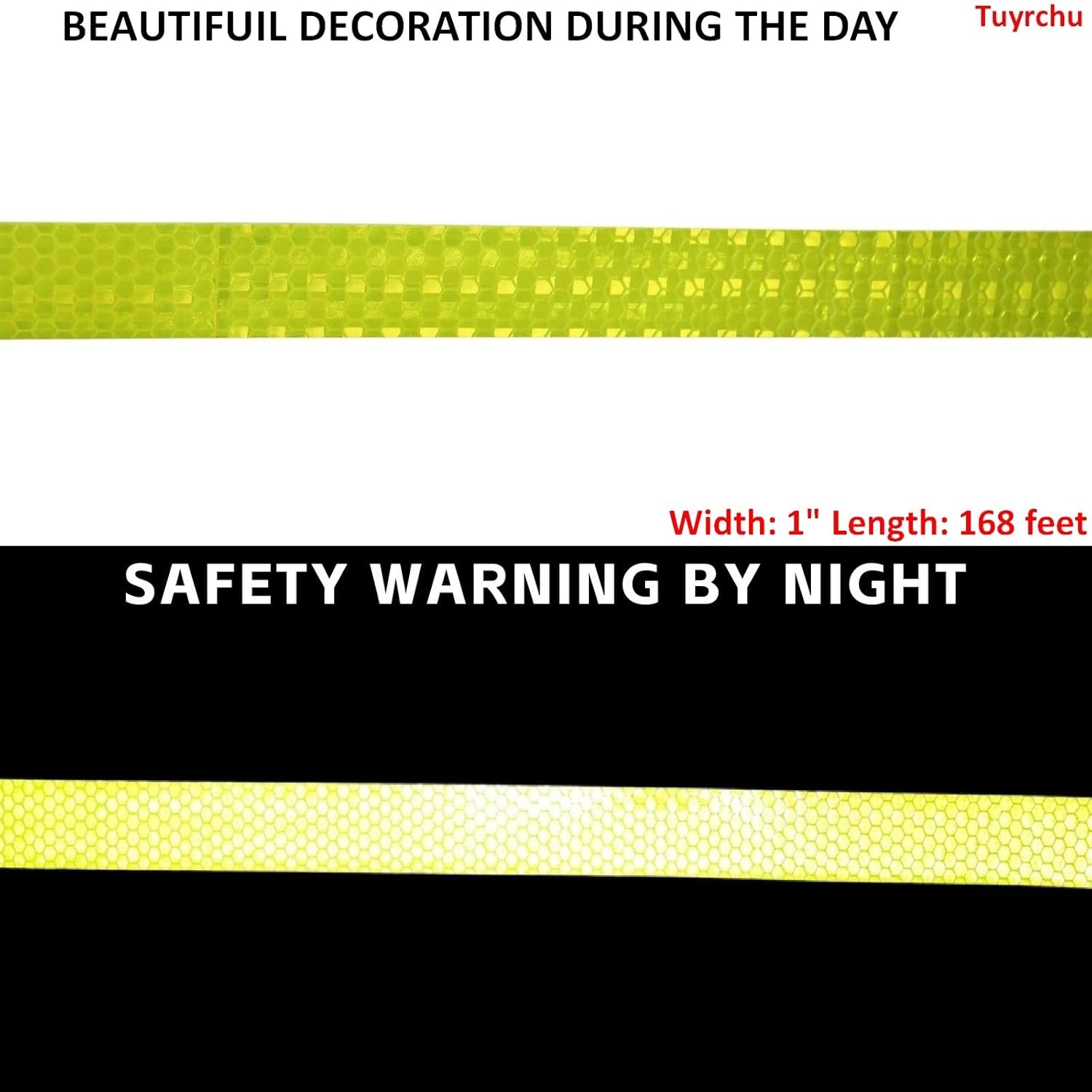 Fluorescent Yellow Reflective Tape Outdoor Waterproof 1 inch Wide, High Visibility Warning Safety Industrial Marking Tape (168 feet)