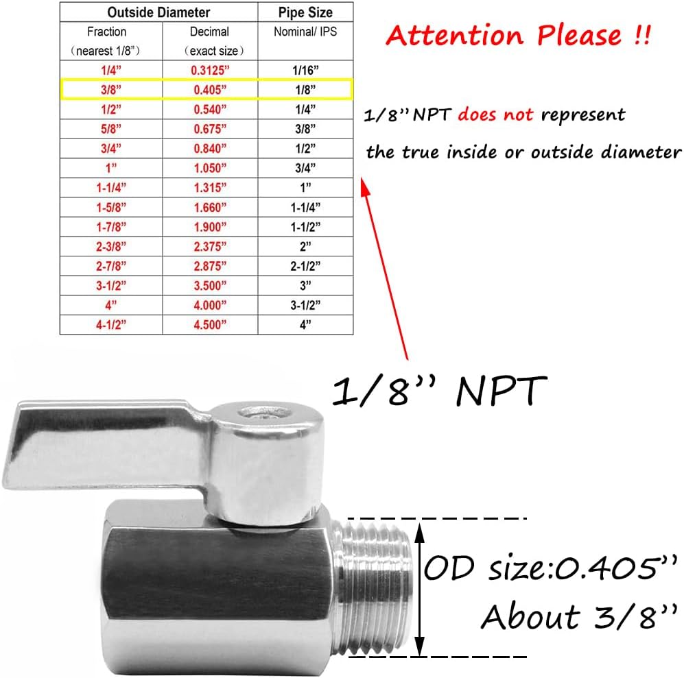 Beduan Mini Ball Valve Stainless Steel(316) 1/8" NPT Male x NPT Female Mini Ball Shutoff Valve