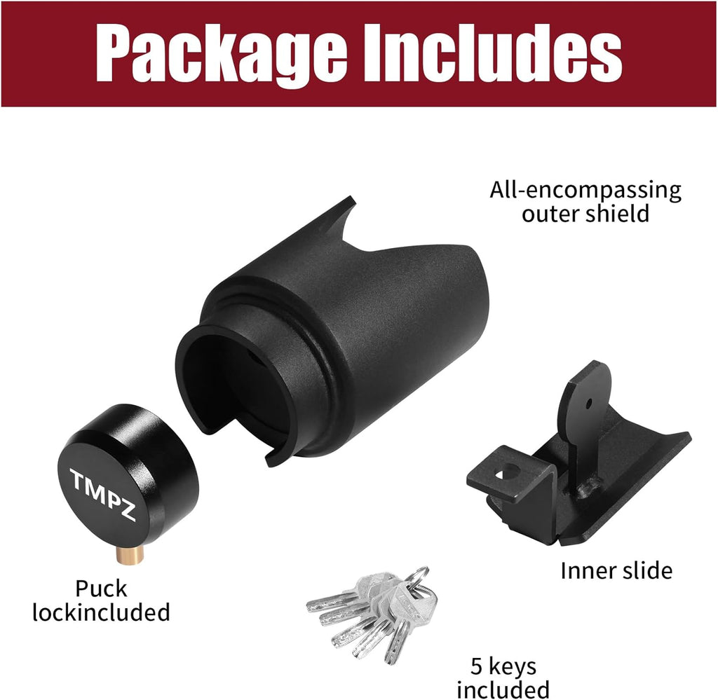 TMPZ Upgraded Heavy Duty Steel Trailer Hitch Lock for 2-5/16 Inch Couplers – Coupler Lock Secures Safety Chains, Anti-Theft Weatherproof Protection for RV, Boat, Camper & Utility Trailers (Black)