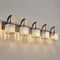 5-Light Crystal Vanity Light, Modern Black Bathroom Wall Sconce with K9 Crystal Shades, 42.51" Long Over Mirror Lighting for Vanity, Makeup, Hallway, Elegant & Easy Installation