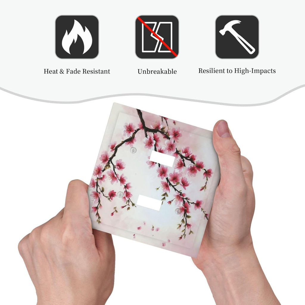 Branch with Pink Flowers Light Switch Covers Double Toggle 2 Gang Wall Plate Dual Decorative Switchplate Electrical Faceplate for Farmhouse Decor