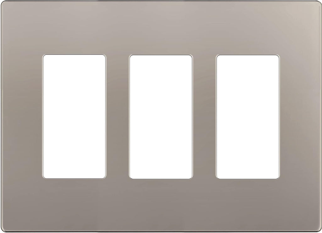 LIDER Matte Finish Decorator Switch Cover, Screwless Wall Plate, Mid-Size 3-Gang 4.88" x 6.77", Unbreakable Polycarbonate Thermoplastic, UL Listed, LSWP-33M-NK, Nickel