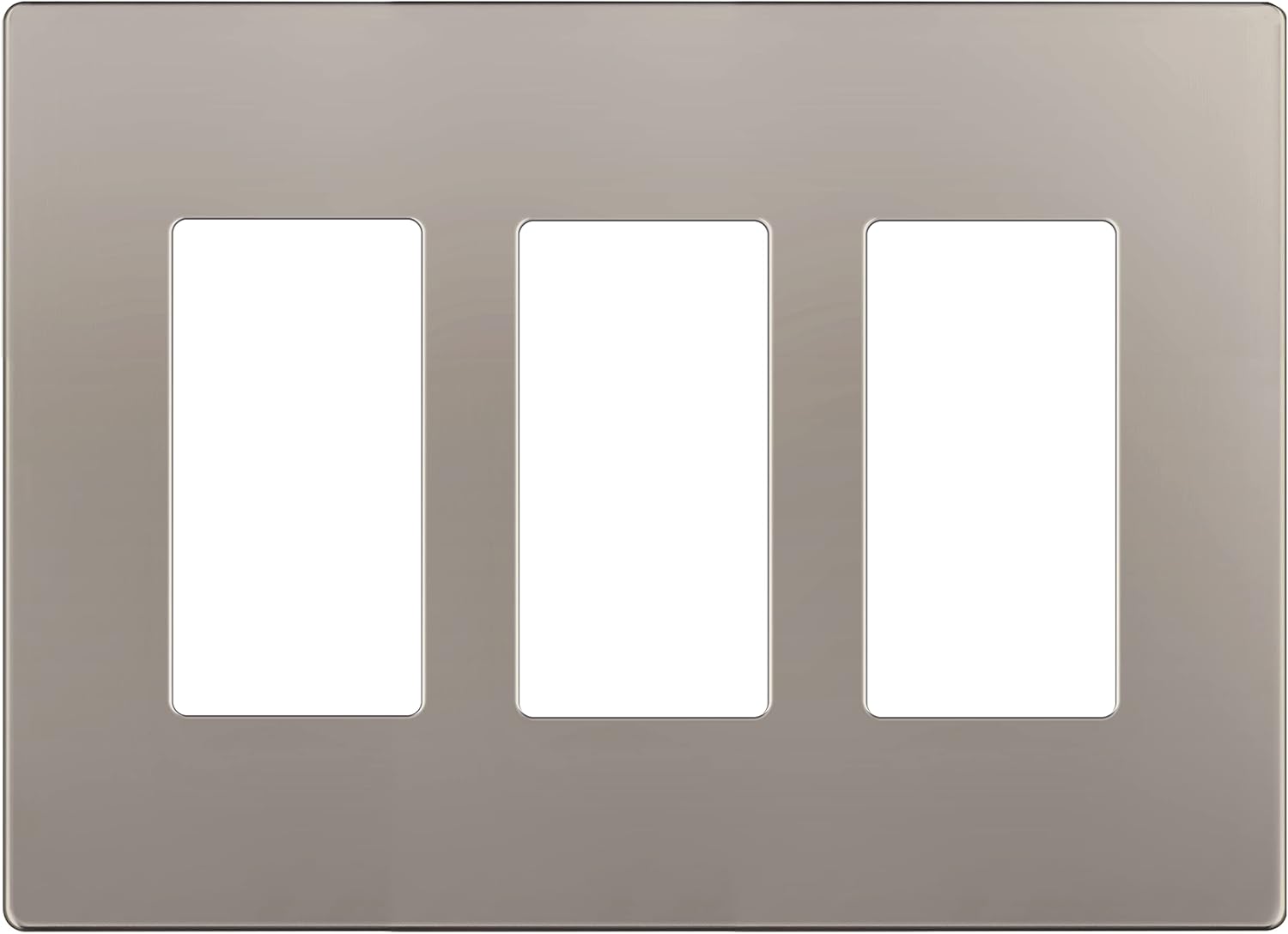 LIDER Matte Finish Decorator Switch Cover, Screwless Wall Plate, Mid-Size 3-Gang 4.88" x 6.77", Unbreakable Polycarbonate Thermoplastic, UL Listed, LSWP-33M-NK, Nickel