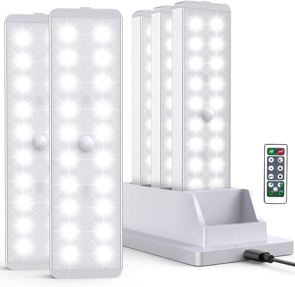 LED Closet Light with Charging Station, 5 Pcs Dimmer Rechargeable Motion Sensor Under Cabinet Lighting, Stick-Anywhere Night Safe Light Bar for Wardrobe,Kitchen
