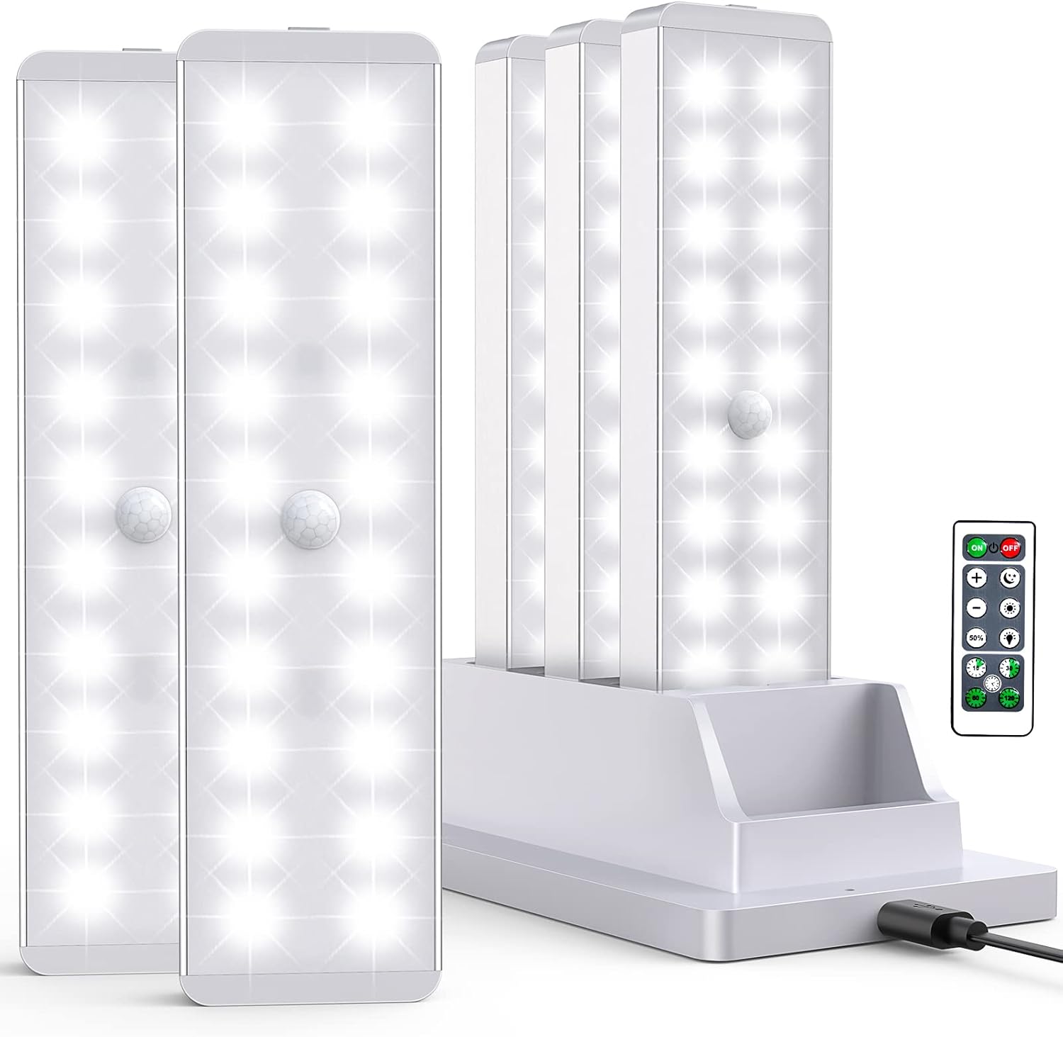 LED Closet Light with Charging Station, 5 Pcs Dimmer Rechargeable Motion Sensor Under Cabinet Lighting, Stick-Anywhere Night Safe Light Bar for Wardrobe,Kitchen