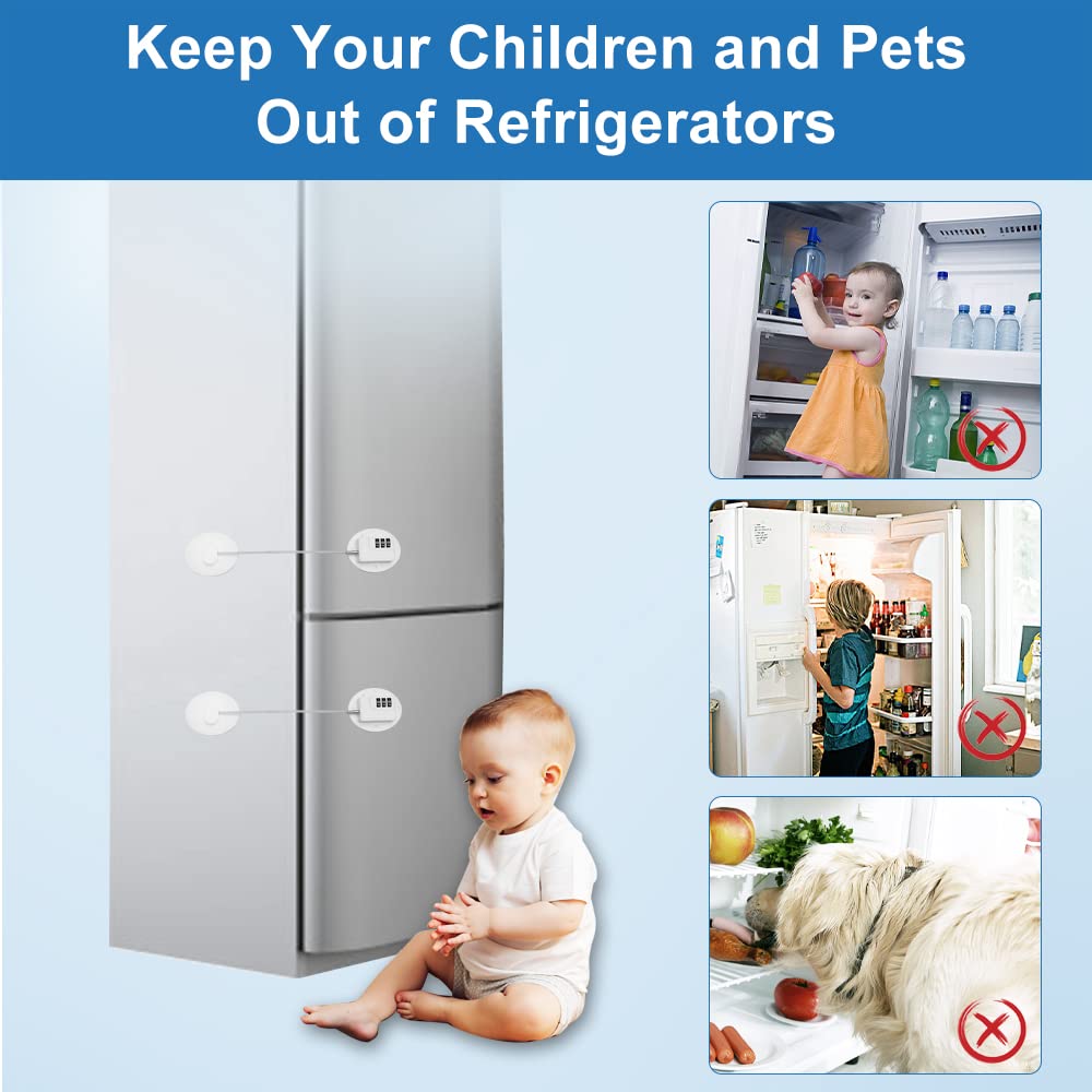 AOSITE Child Proof Fridge Lock, 2-Pack Keyless Digital Combination Lock | No-Drill Adhesive Safety Latches for Freezer & Refrigerator Doors, Prevent Kids Opening (White Refrigerator Lock Combination)