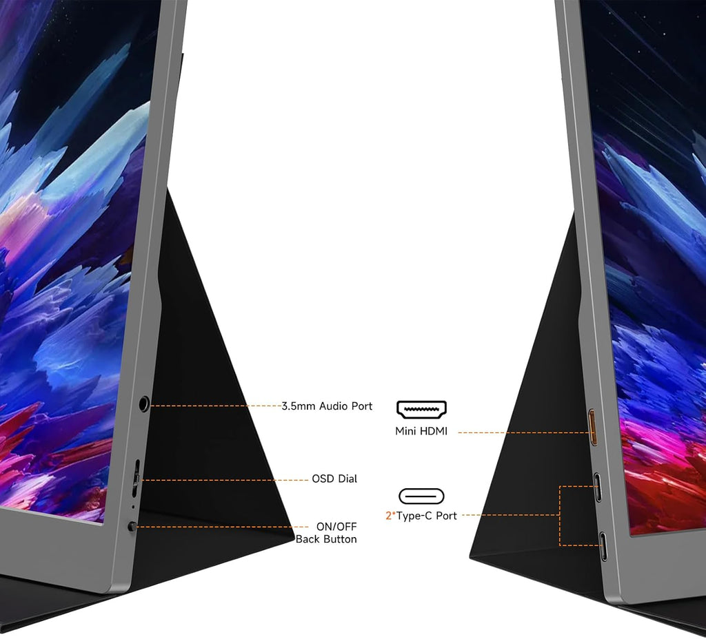 qaf Portable Monitor for Laptop, 15.6 Inch 1080P USB-C HDMI Display, Ultra-Thin IPS Travel Second Screen Compatible with Laptop Mac PC Phone PS5 Xbox, Built-in Speakers (Space Gray)