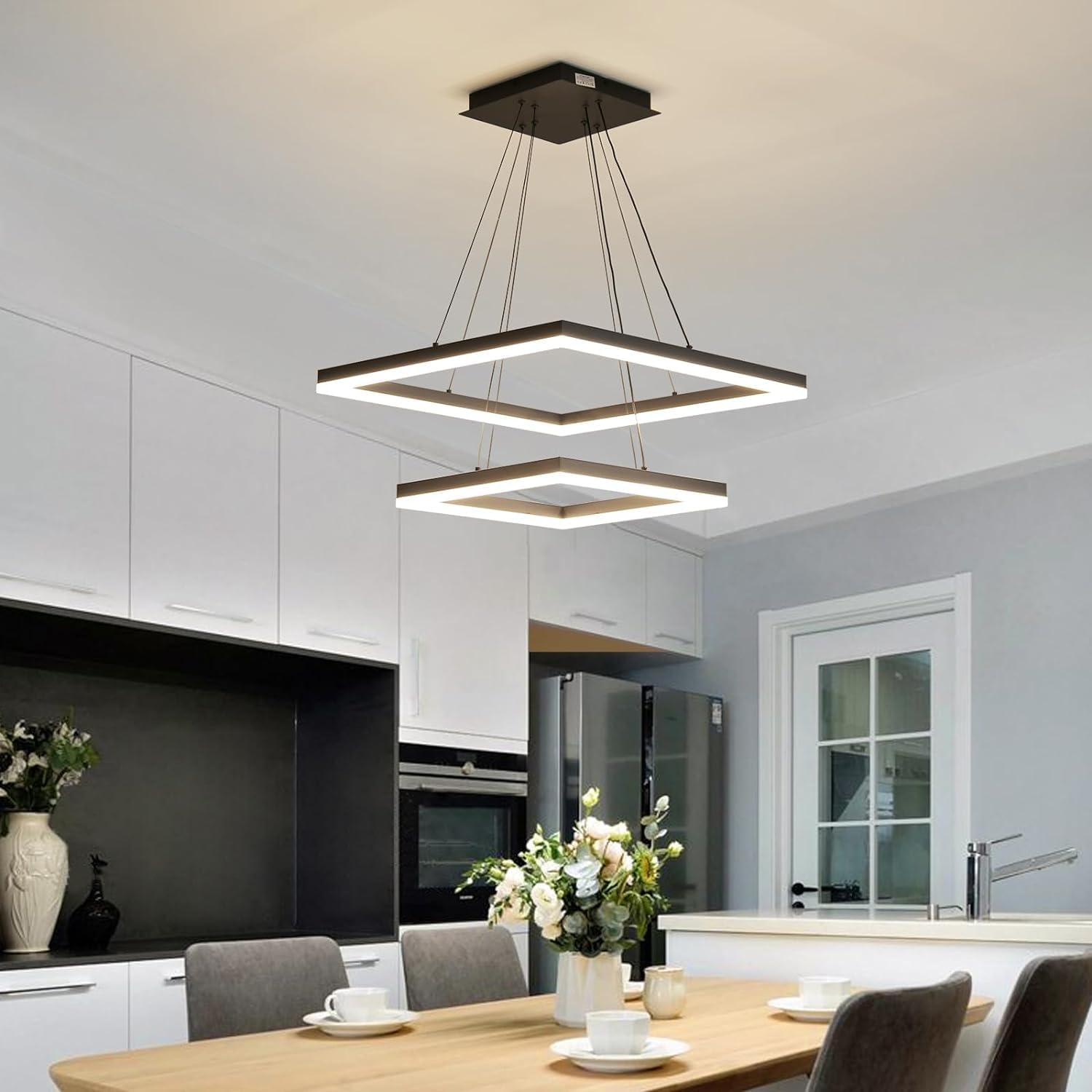Modern Ceiling Chandelier, with Remote Control Dimmable 3 Color Mode & Brightness (Warm & Cool & Neutral Light) Ceiling Chandelier, Acrylic Anti-Flicker Dining Light Fixture for Kitchen