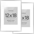 Homeforia 12x18 Silver Frame, High End Metal 12 x 18 Picture Frames with Mat 8.5 x 11 Photo, 18x12 Silver Poster Frame Matted to 11x8.5 Print, 18by12 Hanging Frames, Tempered Glass, Wall Kit, Set of 2