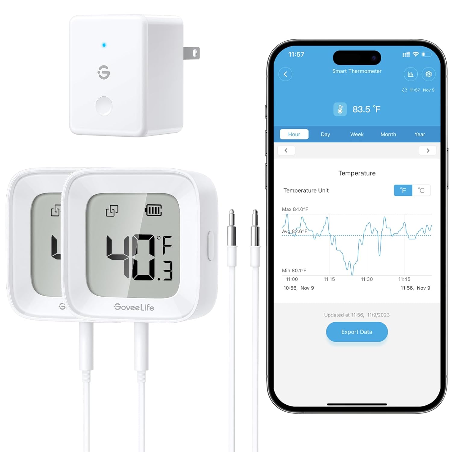 GoveeLife WiFi Refrigerator Thermometer with Alarm, Wireless Digital Freezer Temperature Gauge with App Control, LCD Display, 2 Years Free Data Export, for Home Kitchen Fridge Hot Tub 2 Pack