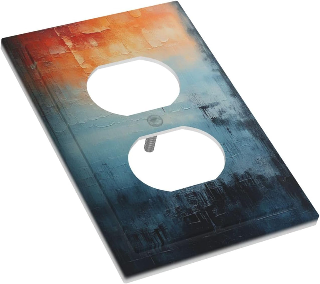 Blue Orange Abstract Modern Minimalist Oil Painting 1 Gang Duplex Receptacle Switch Wall Plate Decorative Switchplate Outlet Covers Electrical Plug Cover Faceplate for Bathroom Home Decor 5 X 3 IN