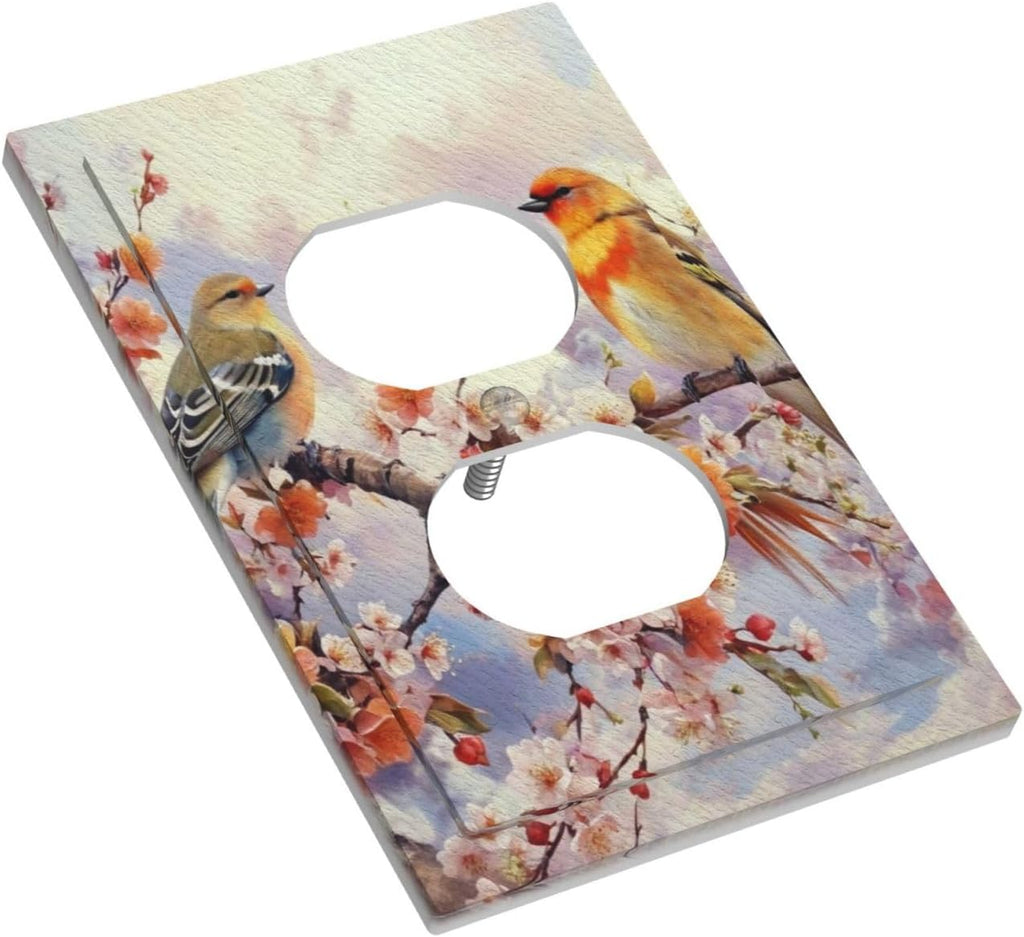 Birds Sitting on Flowers Tree Branch Light Switch Cover 1 Gang Outlet Plate Single Duplex Wall Plate Covers Decorative Switchplate Electrical Faceplate for Farmhouse Living Decor