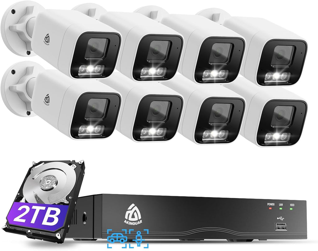 4K PoE Security Camera System, 8pcs 8MP Wired PoE IP Cameras Outdoor, Smart Person/Vehicle Detection, 8CH NVR with 2TB HDD for 24/7 Recording, Color Night Vision, 2-Way Talk, Spotlight Alarm